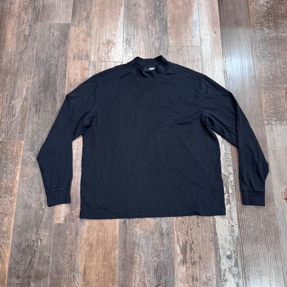 Murano Liquid Luxury Mens Large Black Mock Neck Long Sleeve 100% Cotton Shirt